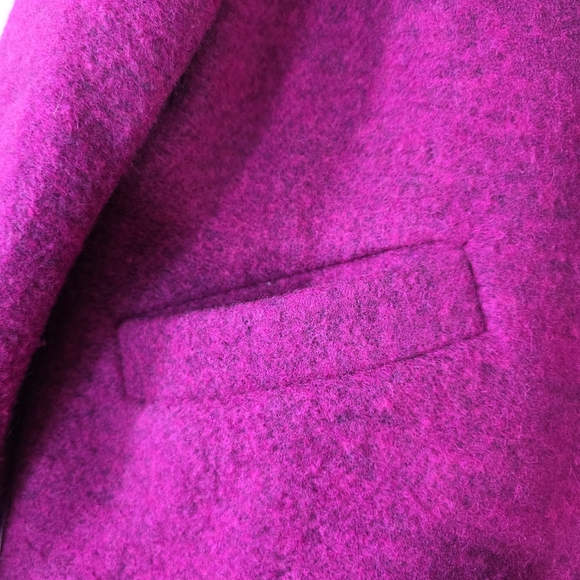 Marimekko collarless Pink and Dark Blue Wool snapbutton Coat - Picture 5 of 12